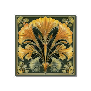 Vintage Art Nouveau Ginkgo Design Ceramic Tile - Decorative Kitchen Backsplash Tile Bathroom Tile - Antique Design Decorative Ceramic Tile