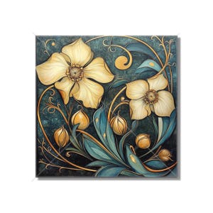 Blue Cream Vintage Art Nouveau Deco Design Ceramic Tile Art Nouveau Kitchen Accent Backsplash Floral Tile Art Nouveau Bathroom Free Shipping