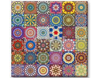 Decorative Ceramic Tile - Mosaic Moroccan Tile Design Vintage Colors Backsplash Kitchen/Bathroom Tiles Mosaic Three Sizes 4.25"x4.25" 6"x6"