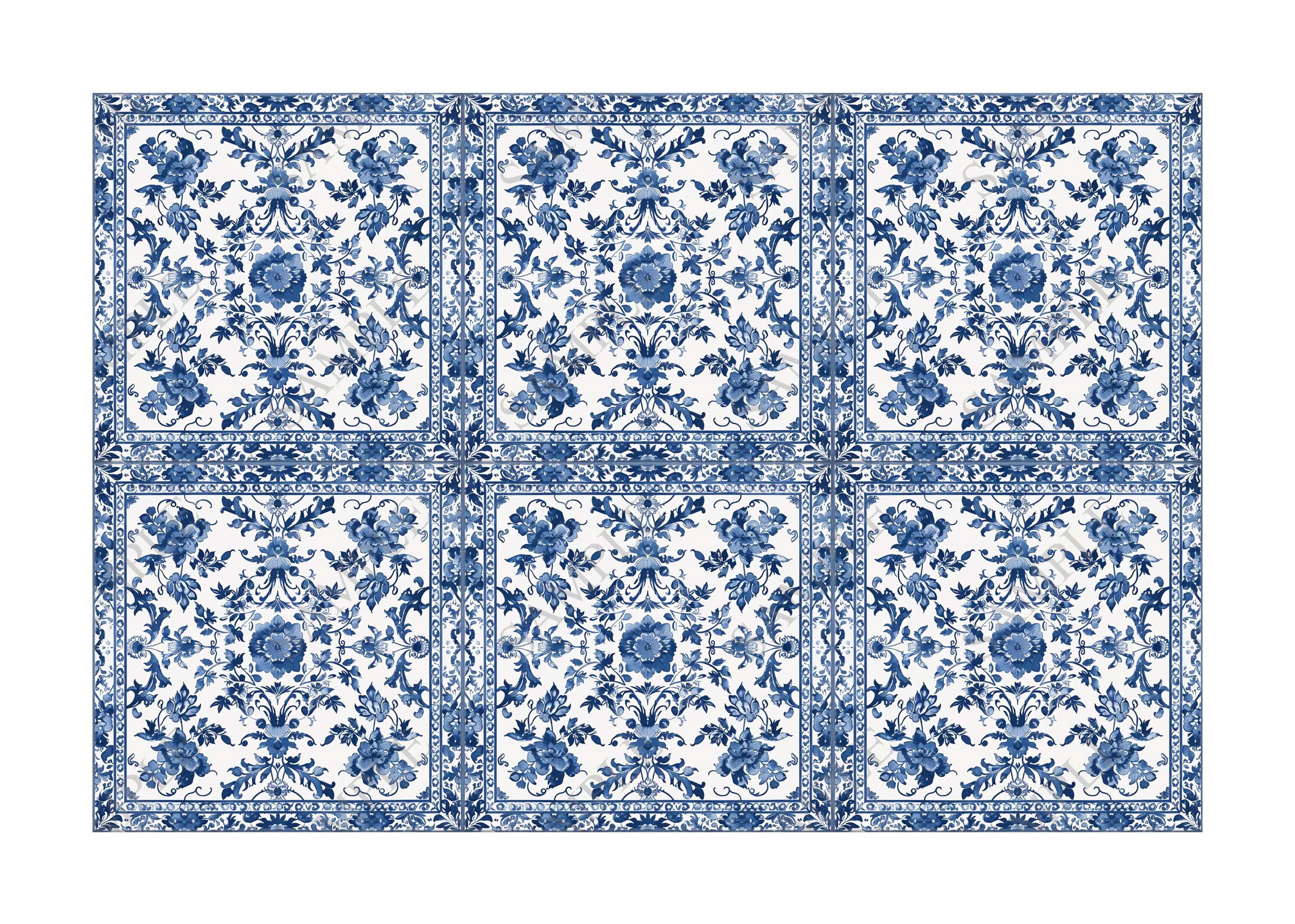 Blue and White Ceramic Tile - Vintage French Floral Tile Design - Blue ...