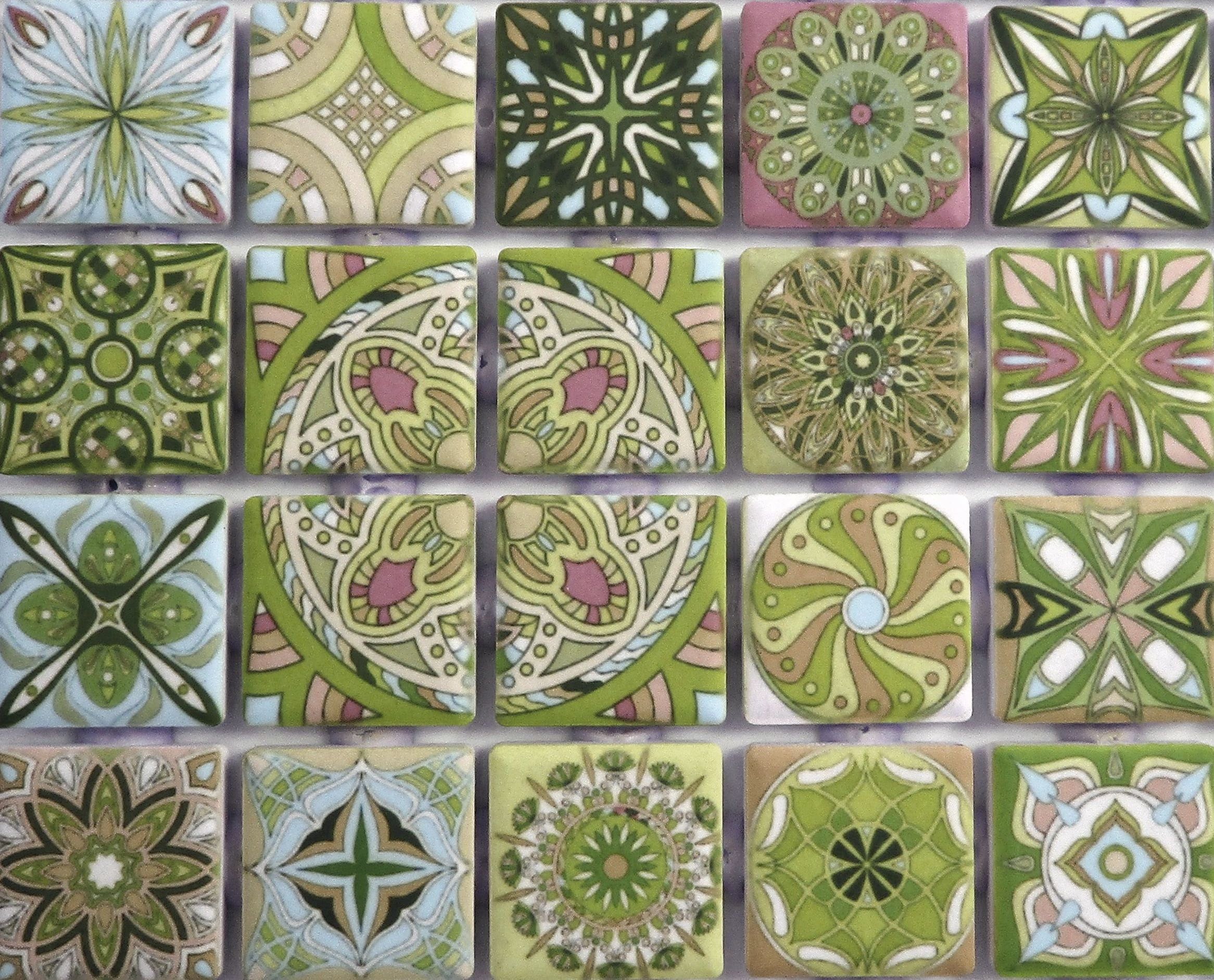 Ceramic Mosaic Tiles - Boho Medallions Green Mixed Mosaic Tiles - 36 ...