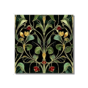 Red And Green Floral Ceramic Tile - Vintage French Floral Vines Design - Kitchen Backsplash Tile Bathroom Wall Tile Fireplace Ceramic Tile