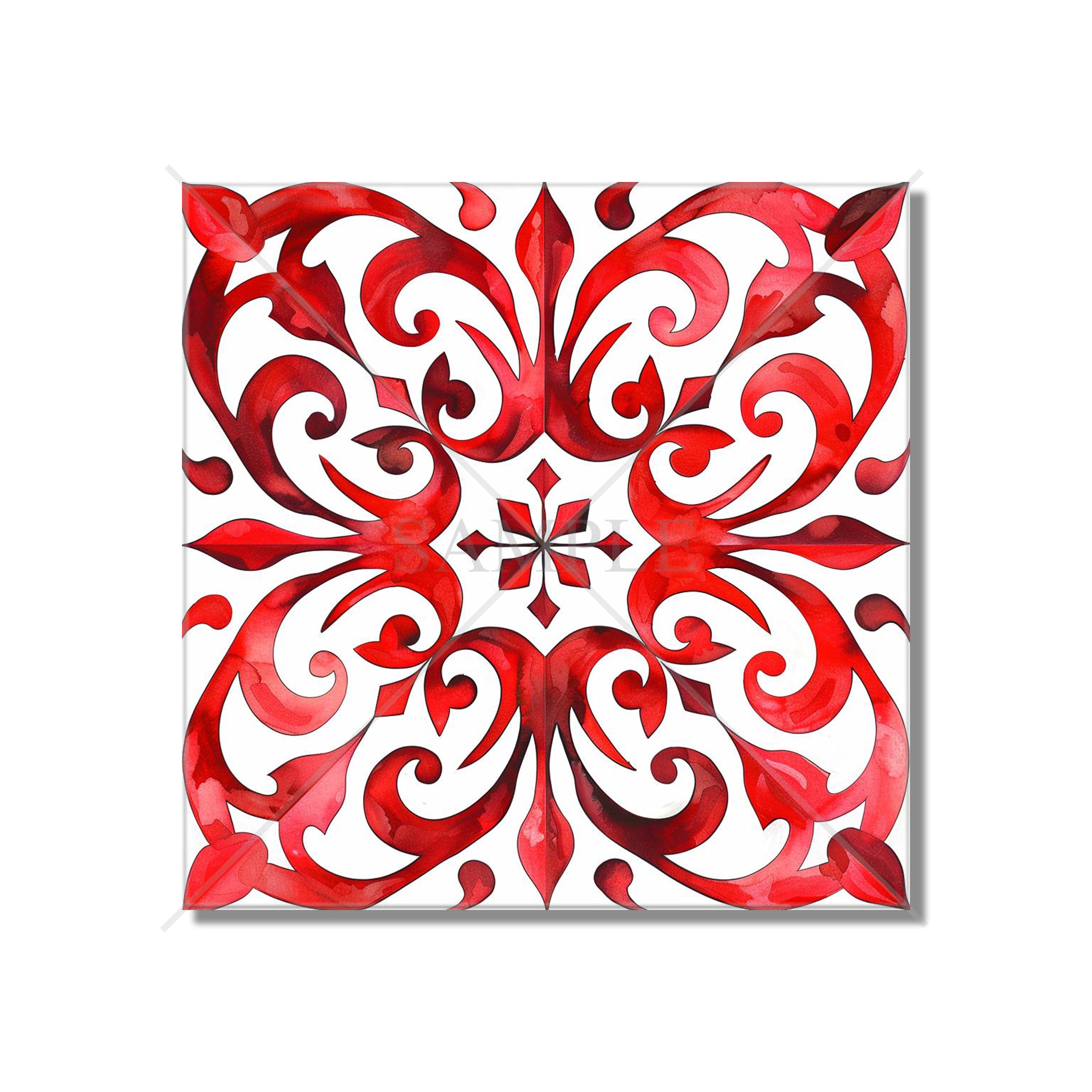 Red Ceramic Pattern Red Patterned Ceramic Tile - Red Kitchen Backsplash Tile - Vintage ...