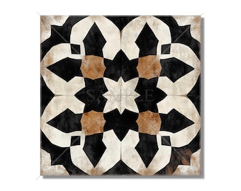 Black Brown Tan Patterned Ceramic Tile - Unique Kitchen Backsplash Tile - Bathroom Wall Tile - Patterned Ceramic Tile - Free Shipping