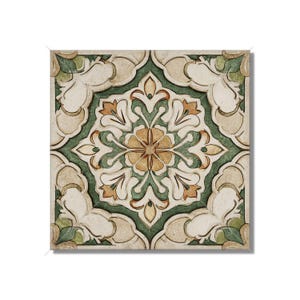Green And Beige Ceramic Tile Vintage Aged Moroccan Tile Design - Green Kitchen Backsplash Tile - Bathroom Wall Tile - Green Patterned Tile