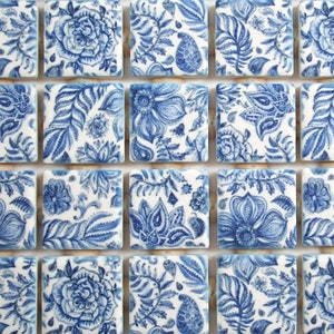 Blue And White Ceramic Mosaic Tiles - Flowers Leaves Floral Mosaic Tile Pieces - 36 Pieces Of Mixed Mosaic Wall Tiles - Free Shipping