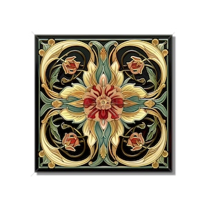 Ceramic Tile Kitchen Backsplash Tile - Green Decorative Medallion Art Nouveau Design Bathroom Tile Antique Reproduction Tile Fireplace Tile