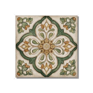 Green And Beige Ceramic Tile Vintage Aged Moroccan Tile Design - Green Kitchen Backsplash Tile - Bathroom Wall Tile - Green Patterned Tile