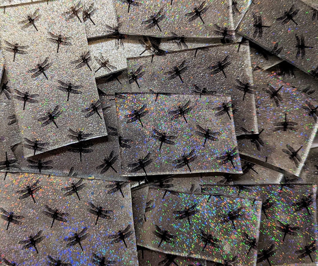 Sparkling Magical Grey With Black Dragonflies Glitter Glass Mosaic