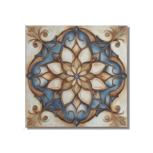 Tan Blue Beige Ceramic Tile Patterned Kitchen Tile, Backsplash Tiles, Patterned Fireplace Tile, Unique Kitchen Backsplash Tile