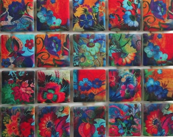 Bright Colors Flower Art Design Ceramic Mosaic Tiles - Mosaic Tile Pieces - 36 Pieces Mixed Mosaic Tile