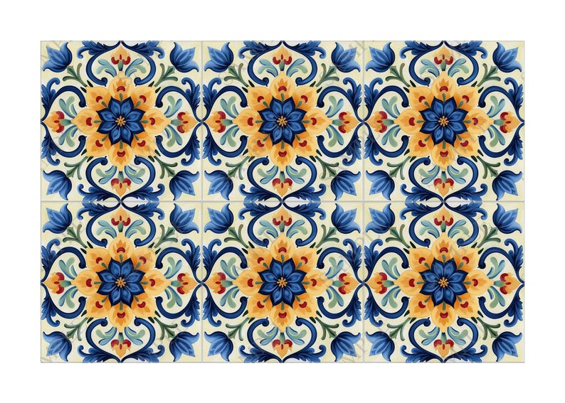 Multi Colored Italian Design Ceramic Tile - Blue Yellow Kitchen Tile ...