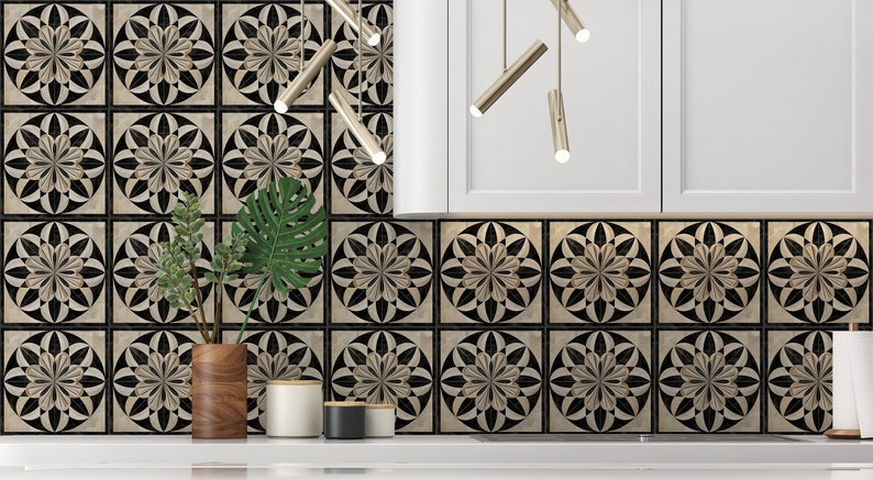 Black Beige Cream Ceramic Tile - Vintage Design Tile Design - Kitchen Backsplash Tile - Bathroom Wall Tile Patterned Patterned Ceramic Tile image 6