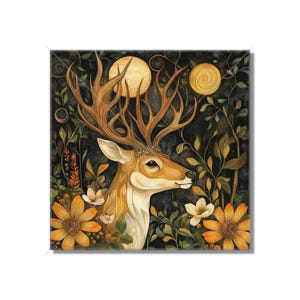 Deer Ceramic Tile - Vintage Design Deer Ceramic Tile - Sun And Moon Deer Tile - Magical Deer Design Home Decor - Deer Mural - Free Shipping