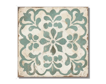 Green And Beige Ceramic Tile - Antique Design Tile Green Patterned Kitchen Backsplash Tile - Bathroom Wall Tile - Green Accent Tiles
