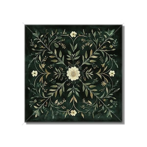 Azulejo de cerámica floral verde oscuro - Azulejo para salpicadero de cocina verde oscuro Azulejo de pared de baño estampado Azulejos estampados Envío gratuito