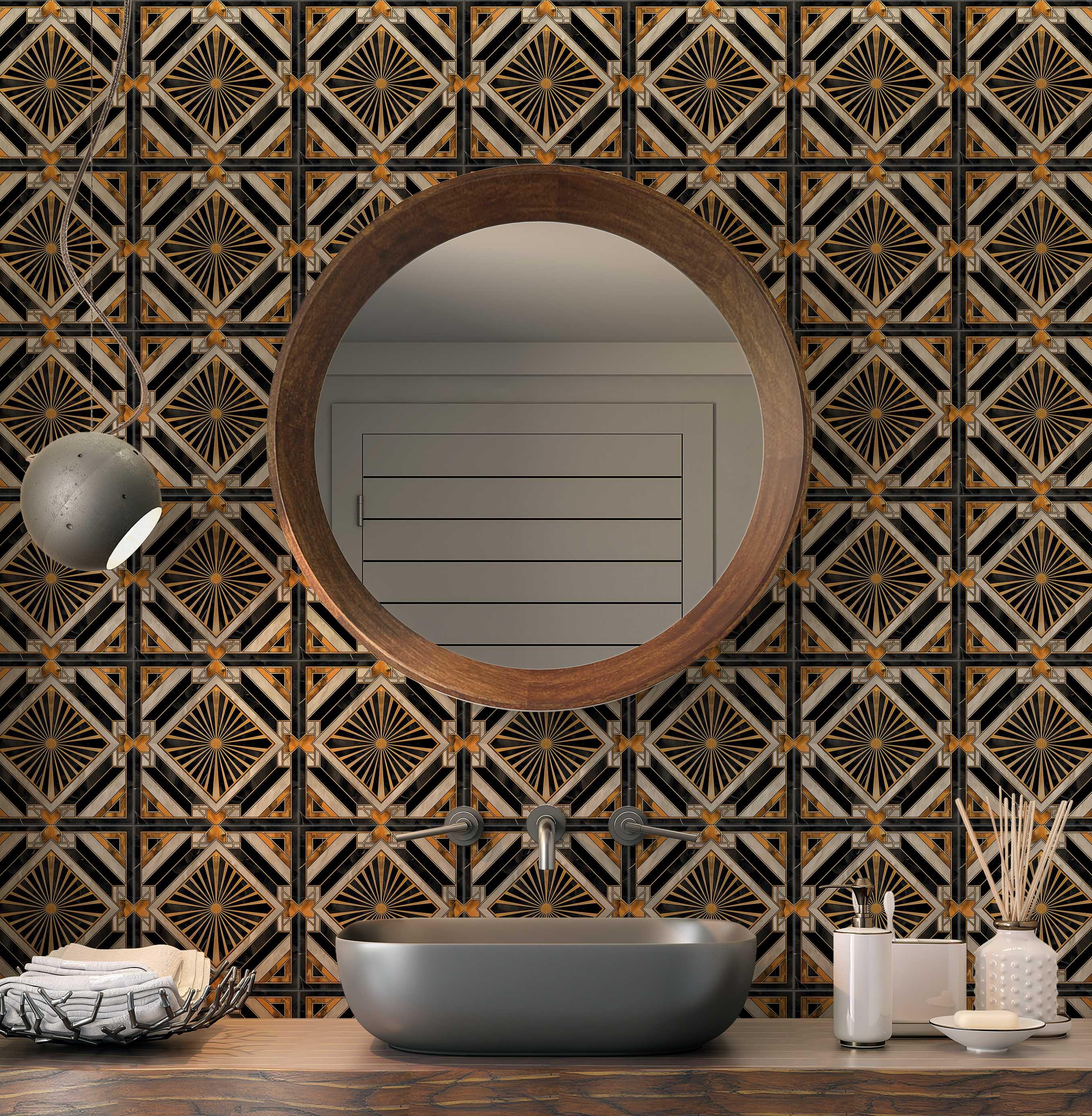 Vintage Art Deco Design Ceramic Tile Black and Gold Tones Art Deco ...