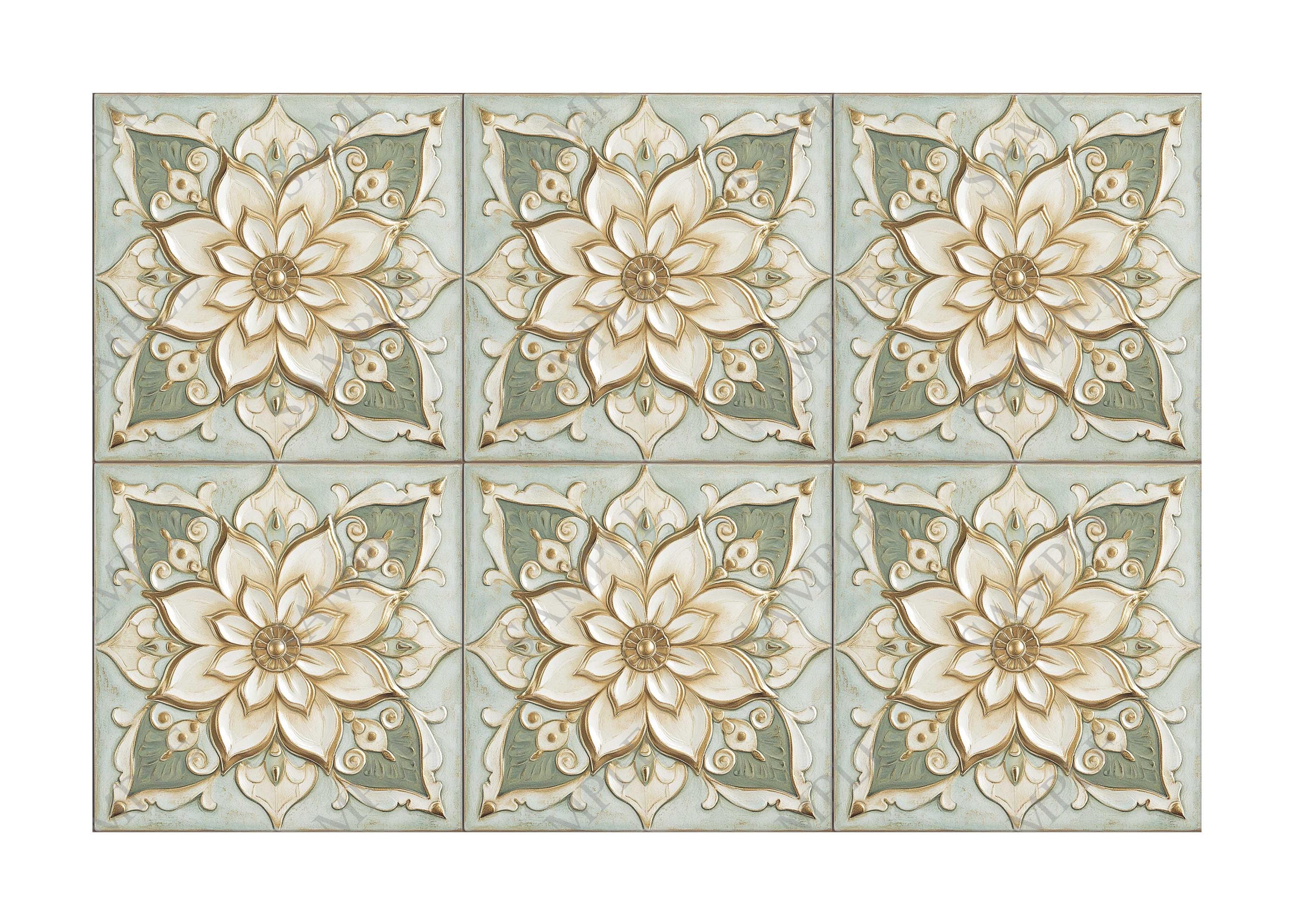 Sage Tile Sage Green Patterned Ceramic Tile - Green Kitchen Backsplash - Unique ...