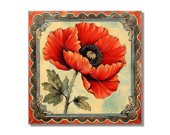 Poppy Flower Design Ceramic Accent Tile - Floral Design Kitchen Accent Backsplash Tile Floral Design Bathroom Accent Tiles -
