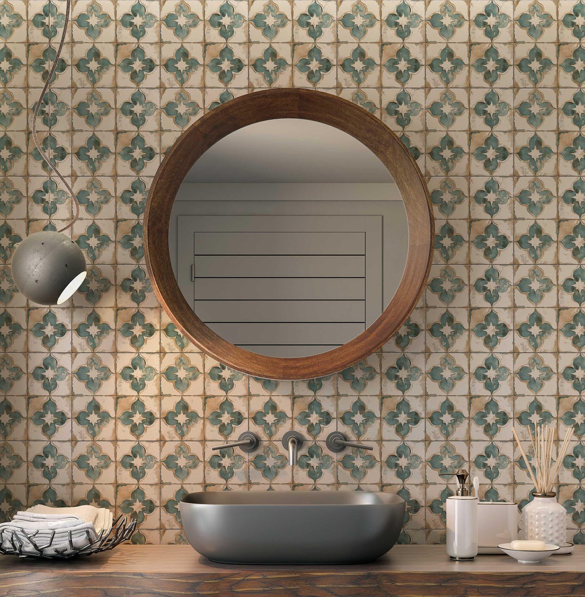 Blue Green Ceramic Tile Vintage Moroccan Design Kitchen Tile Backsplash ...