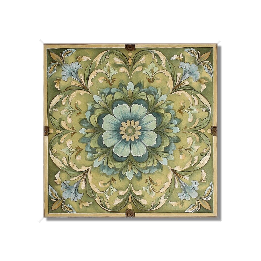 Sage Tile Sage Green Ceramic Tile Antique Floral - Green Blue Tan Kitchen ...