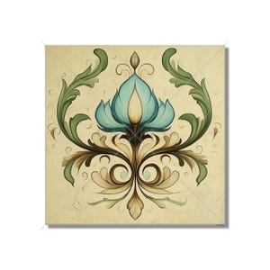 Blue Green Ceramic Tile Art Deco - Art Nouveau Design Blue Green Cream Unique Kitchen Backsplash Tile Bathroom Tile - Antique Design Tile