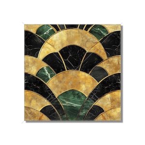 Art Deco Design Ceramic Tile - Black Green Gold Tones Art Deco Kitchen Backsplash Tile - Art Deco Bathroom Tile - Art Deco Fireplace