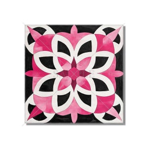 Pink Black Patterned Ceramic Tile - Unique Decorative Pink Kitchen Backsplash Tile - Patterned Pink Bathroom Shower Wall Tile Free Shipping