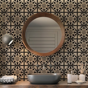 Black Beige Cream Ceramic Tile - Vintage Design Tile Design - Kitchen Backsplash Tile - Bathroom Wall Tile Patterned Patterned Ceramic Tile image 3