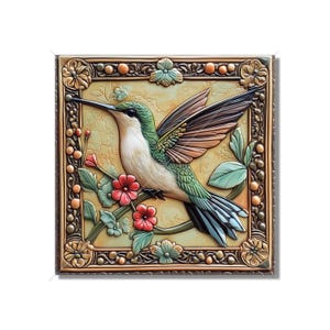 Hummingbird Design Ceramic Tile - Ceramic Tiles With Birds - Hummingbird Home Decor - Bird Mural - Tile With Animals Designs Free Shipping