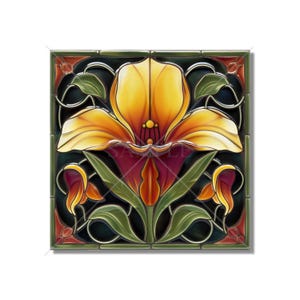 Green Orange Wine Red Floral Ceramic Tile - Vintage Art Nouveau Design Kitchen Backsplash Tile Bathroom Wall Tile Fireplace Ceramic Tile