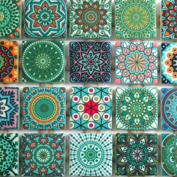 Ceramic Mosaic Tiles - Multi Greens Colors Medallions Moroccan Tile Mosaic Tile Pieces - 36 Pieces
