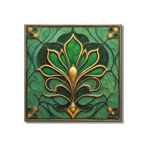 Green Decorative Art Nouveau Design Ceramic Tile Green Kitchen Backsplash Tile - Green Art Deco Bathroom Tile - Green Accent Tiles