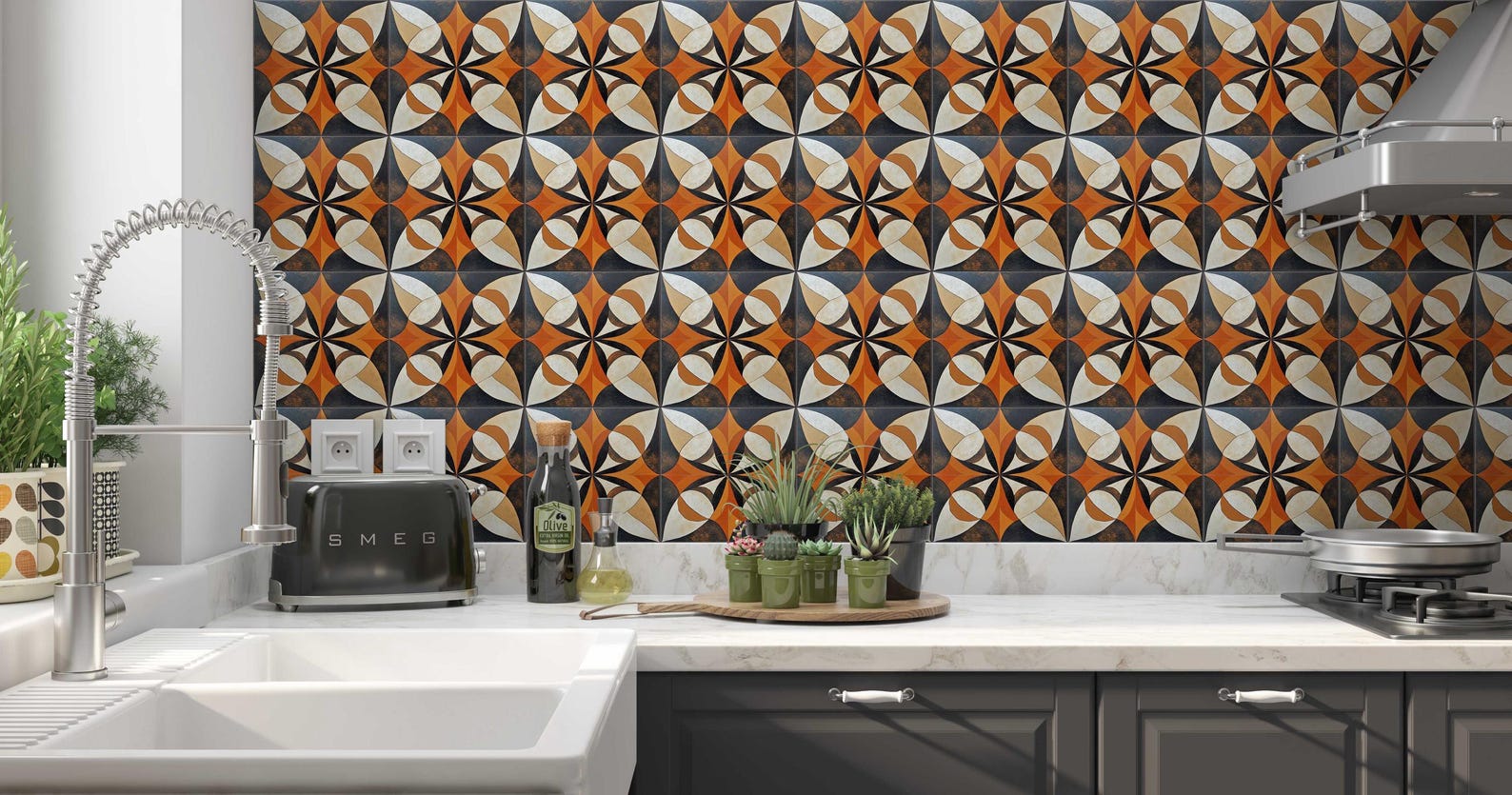 Geometric Ceramic Tile Patterned Kitchen Backsplash Tile - Unique ...