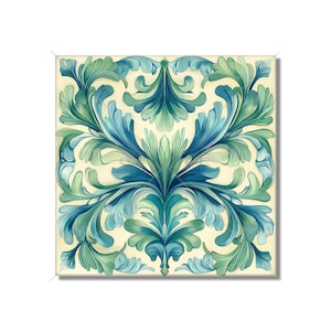 Blue Green Ceramic Tile Art Deco - Art Nouveau Design Blue Green Cream Unique Kitchen Backsplash Tile Bathroom Tile - Antique Design Tile