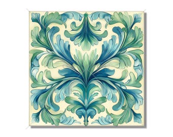 Blue Green Ceramic Tile Art Deco - Art Nouveau Design Blue Green Cream Unique Kitchen Backsplash Tile Bathroom Tile - Antique Design Tile