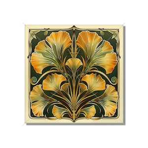 Vintage Art Nouveau Ginkgo Design Ceramic Tile - Decorative Kitchen Backsplash Tile Bathroom Tile - Antique Design Decorative Ceramic Tile