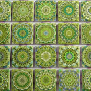 Lime Green Ceramic Mosaic Tiles - Mixed Green Moroccan Medallions Mosaic Tile 36 Pieces - Mixed Green Mosaic Tiles - Green Backsplash Tile