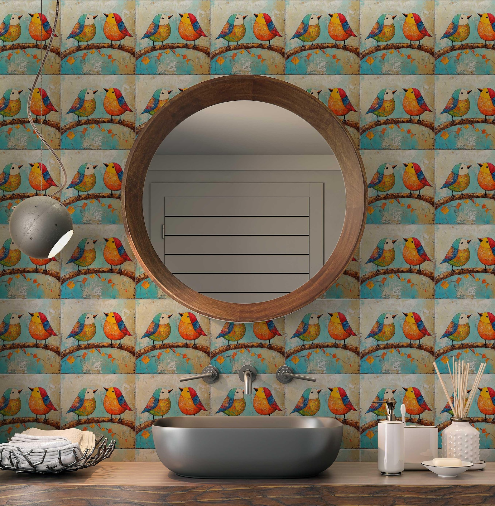 Patterned Bird Ceramic Tile - Mixed Bright Colors Design Wall Tiles ...