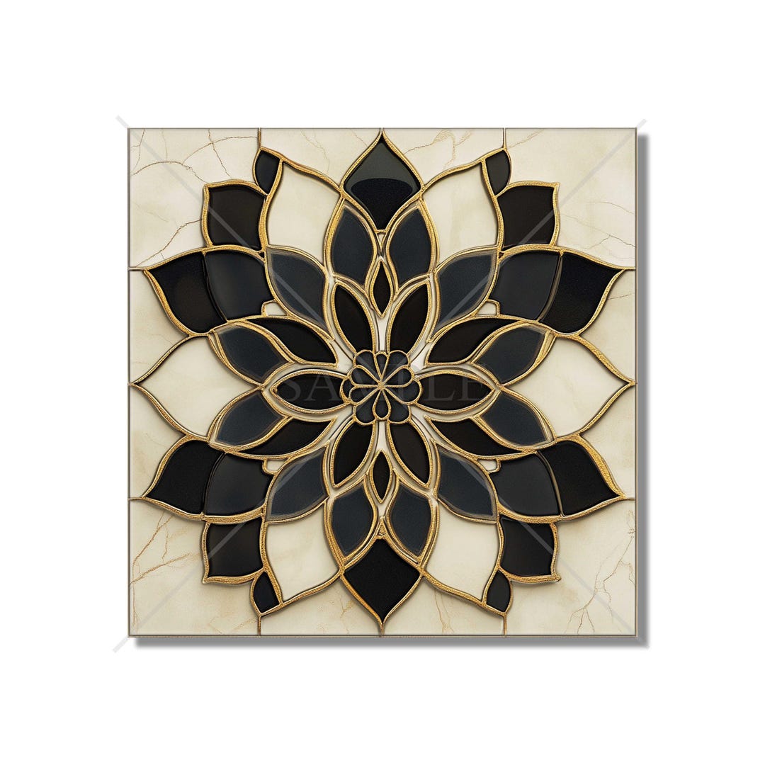 Black Patterned Ceramic Tile - Vintage Design Tile Design - Kitchen ...