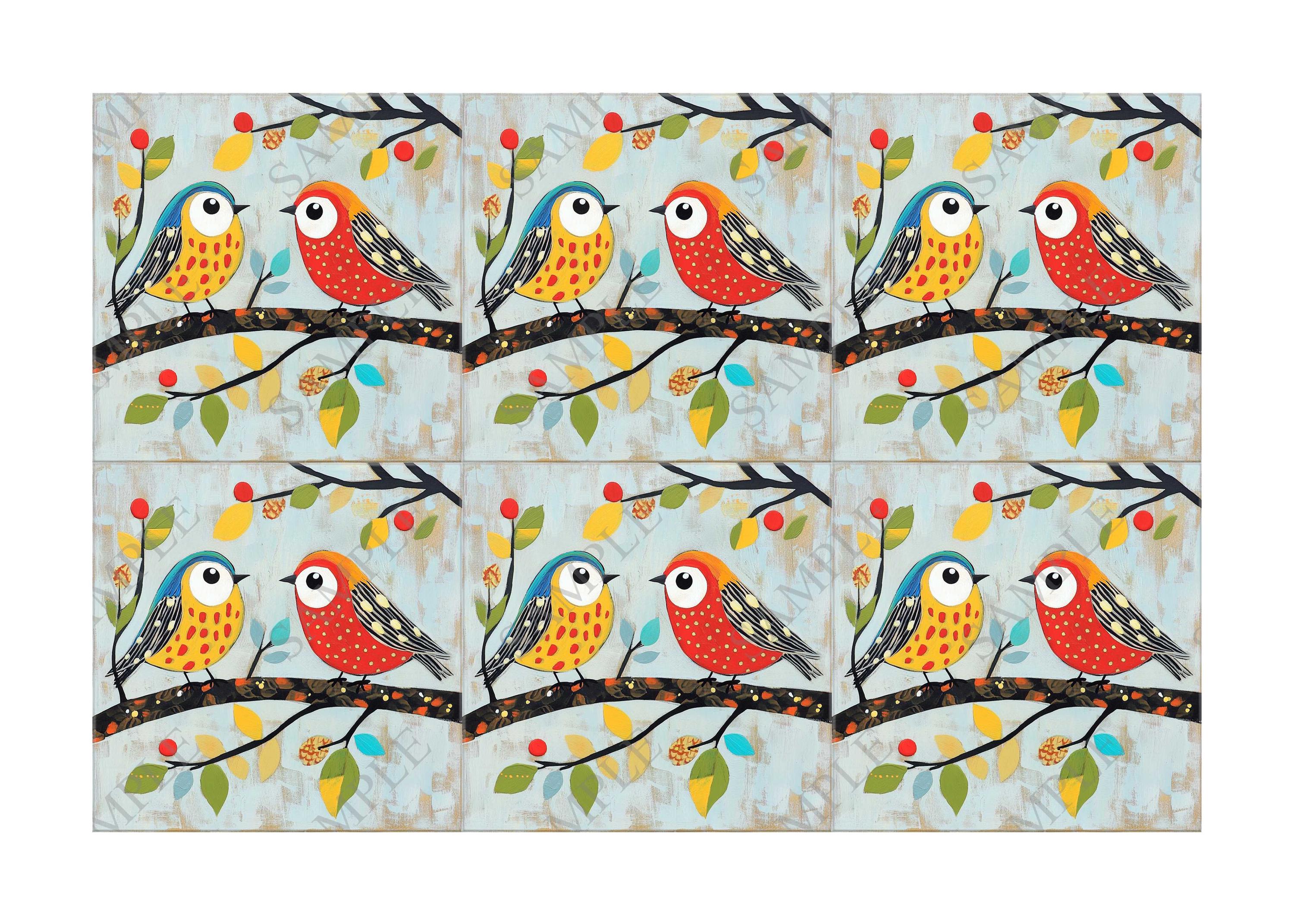 Colorful Bird Ceramic Tile - Mixed Bright Colors Design Wall Tiles ...