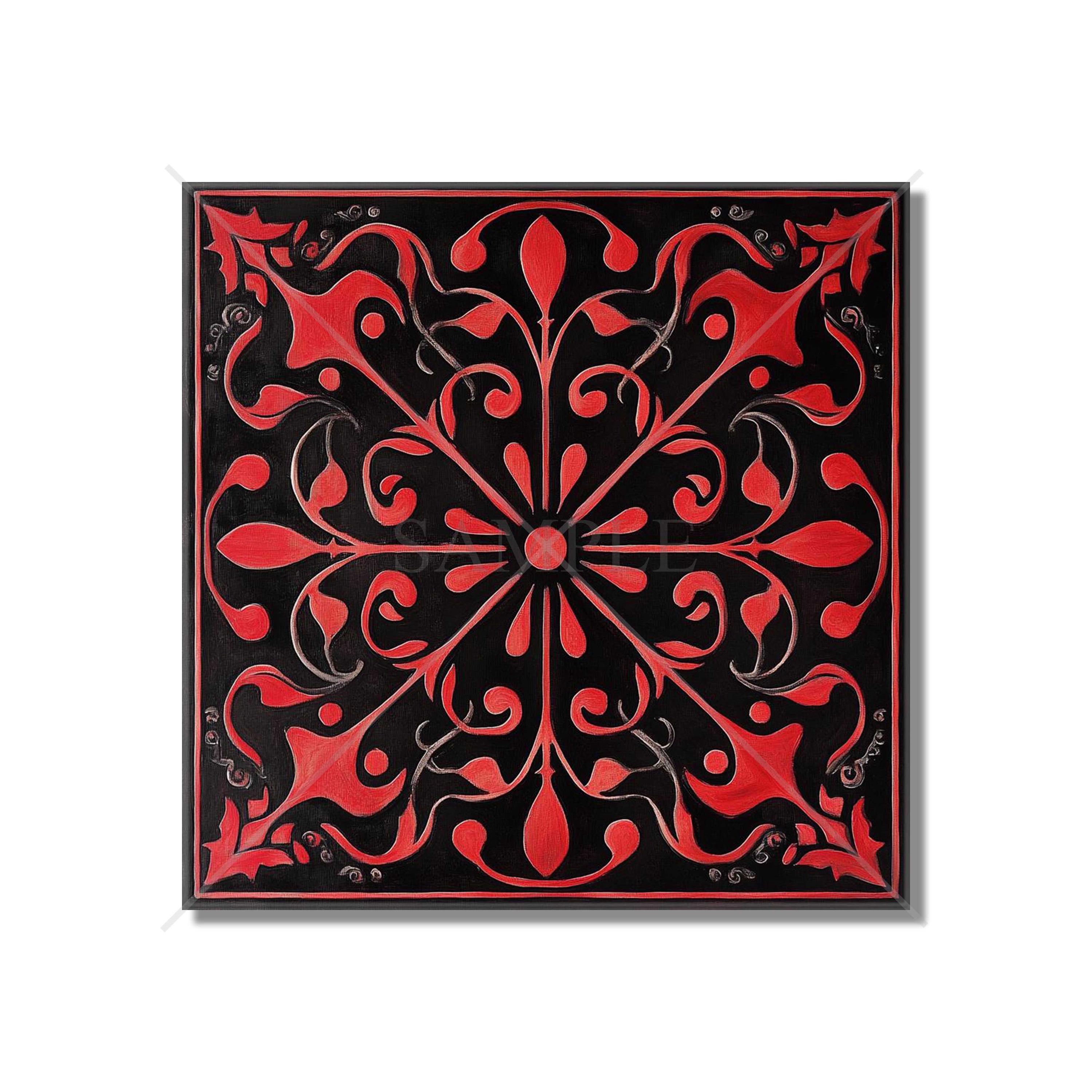 Red and Black Ceramic Tile - Unique Red Kitchen Backsplash Tile - Decorative Bathroom Wall Tile - Red Accent Tiles - Red Fireplace Tile