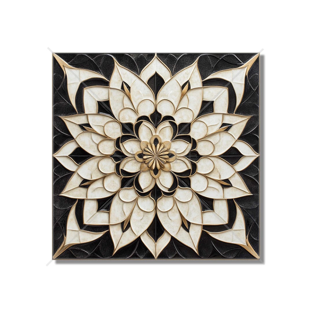 Black Patterned Ceramic Tile - Vintage Design Tile Design - Kitchen ...
