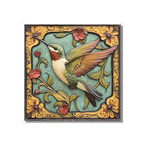 Hummingbird Design Ceramic Tile - Ceramic Tiles With Birds - Hummingbird Home Decor - Bird Mural - Tile With Animals Designs Free Shipping
