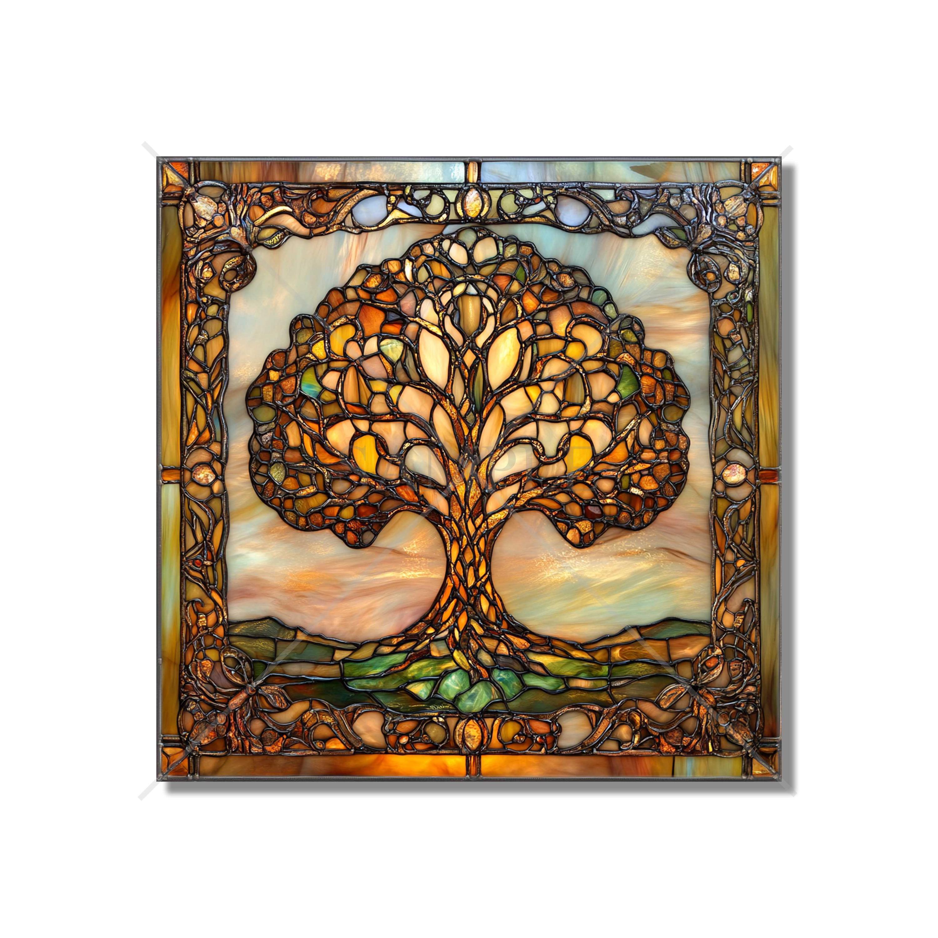 Tiling Tree Background Ceramic Tile Stained Glass Tree Design - Kitchen Backsplash Accent ...