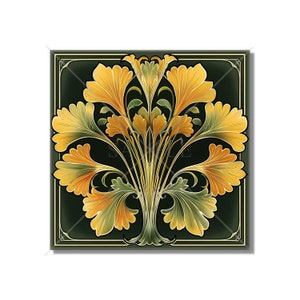 Vintage Art Nouveau Ginkgo Design Ceramic Tile - Decorative Kitchen Backsplash Tile Bathroom Tile - Antique Design Decorative Ceramic Tile