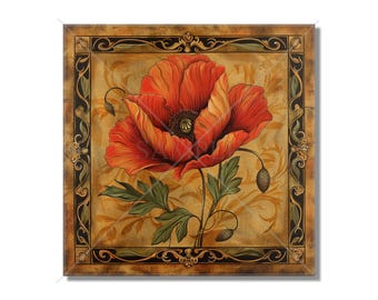 Poppy Flower Design Ceramic Accent Tile - Floral Design Kitchen Accent Backsplash Tile Floral Design Bathroom Accent Tiles -