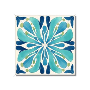 Ceramic Tile Turquoise Blue Green Patterned Kitchen Backsplash Tile - Turquoise Bathroom Tile - Unique Backsplash Tiles - Free Shipping