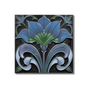 Blue Green Ceramic Tile Art Deco - Art Nouveau Design Blue Green Unique Kitchen Backsplash Tile Bathroom Tile - Antique Design Tile