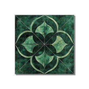 Dark Green Patterned Ceramic Tile - Green Kitchen Backsplash Tile - Green Bathroom Wall Tile - Decorative Green Ceramic Tile Free Shipping